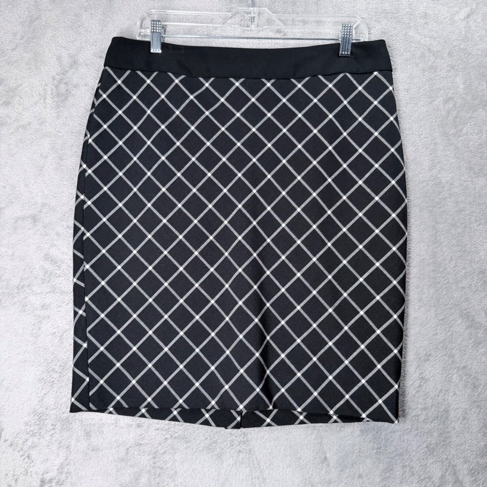 The Limited Pencil Skirt Womens 12 Black White Plaid Grid Career Back Zip Lined - Picture 2 of 11